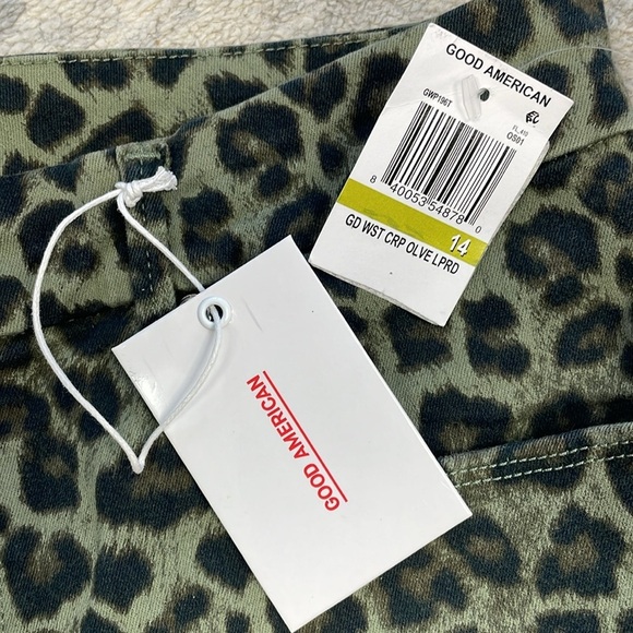 NWT Good American Good Waist Crop Jeans Green Olive Leopard Animal Sz 14 32 - Picture 11 of 13